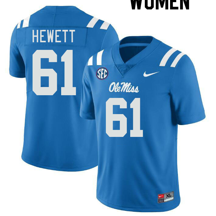 Women #61 Lane Hewett Ole Miss Rebels College Football Jerseyes Stitched Sale-Powder Blue